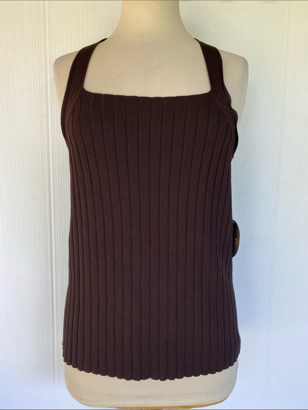 Valerie Stevens Ribbed Square-Neck Tank Top - Dark Brown
